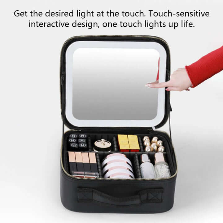 Makeup bag with light up online mirror