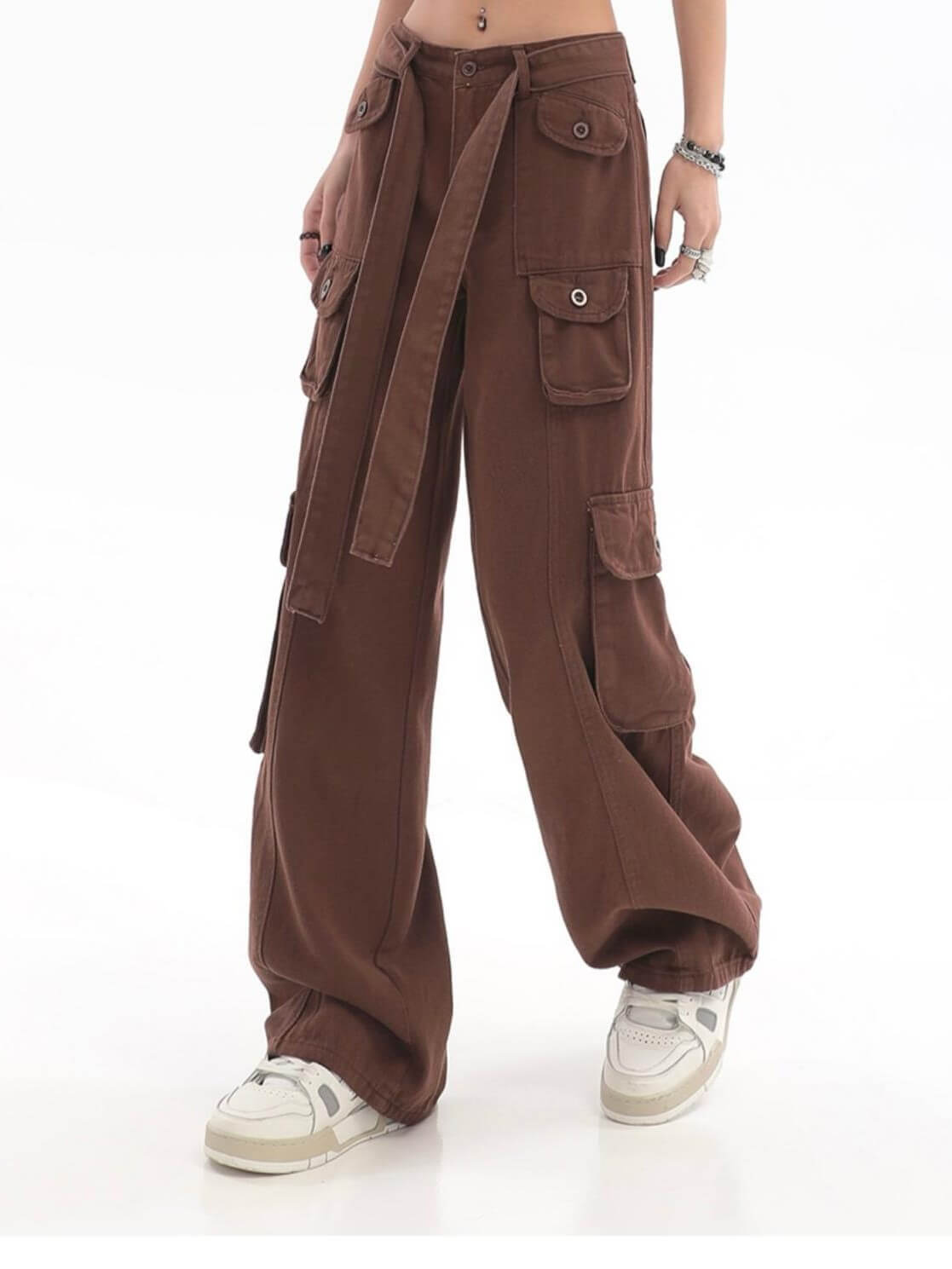 RetroFit™ Y2K Style Cargo Pants-Brown