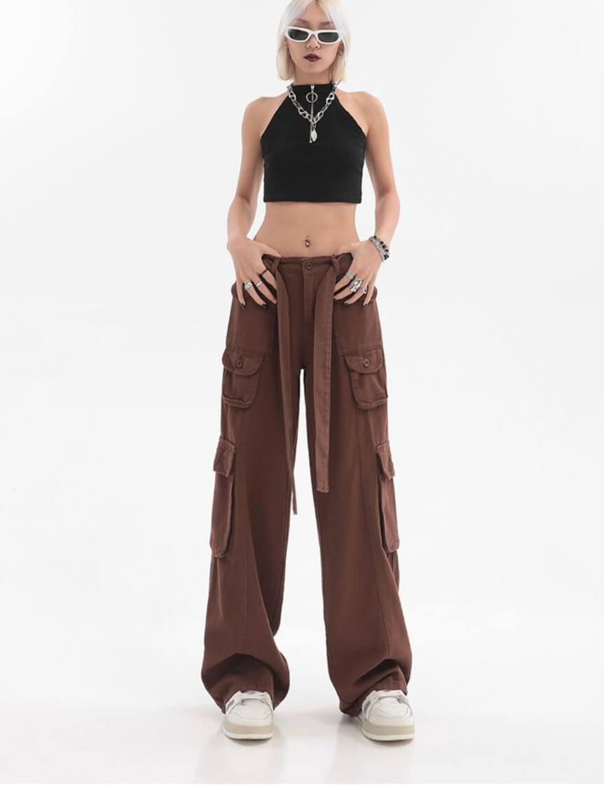 RetroFit™ Y2K Style Cargo Pants-Brown