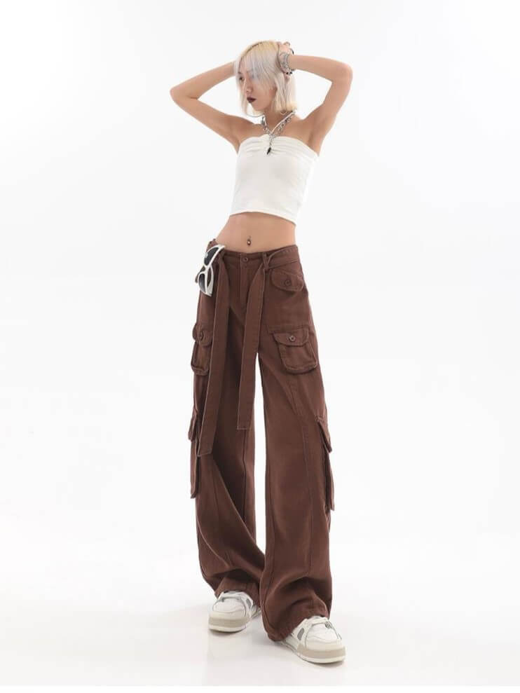 RetroFit™ Y2K Style Cargo Pants-Brown