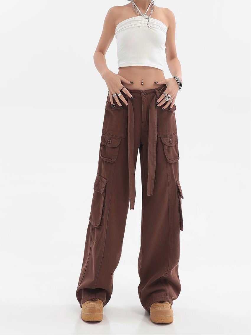 RetroFit™ Y2K Style Cargo Pants-Brown