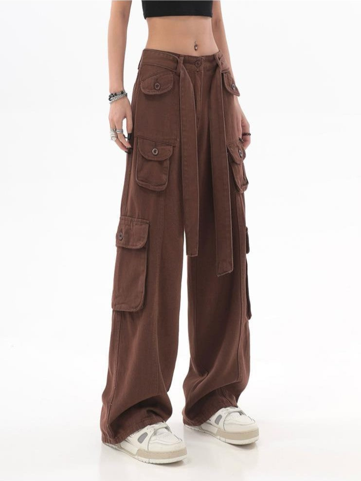 RetroFit™ Y2K Style Cargo Pants-Brown