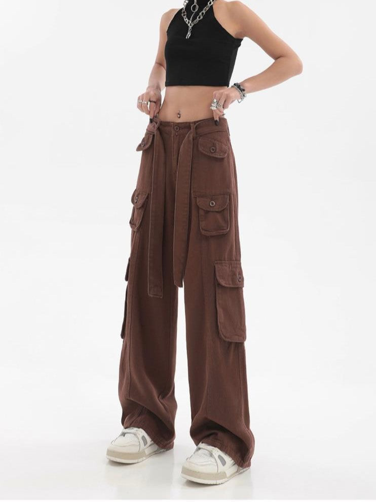 RetroFit™ Y2K Style Cargo Pants-Brown