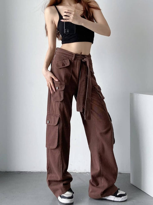 RetroFit™ Y2K Style Cargo Pants-Brown