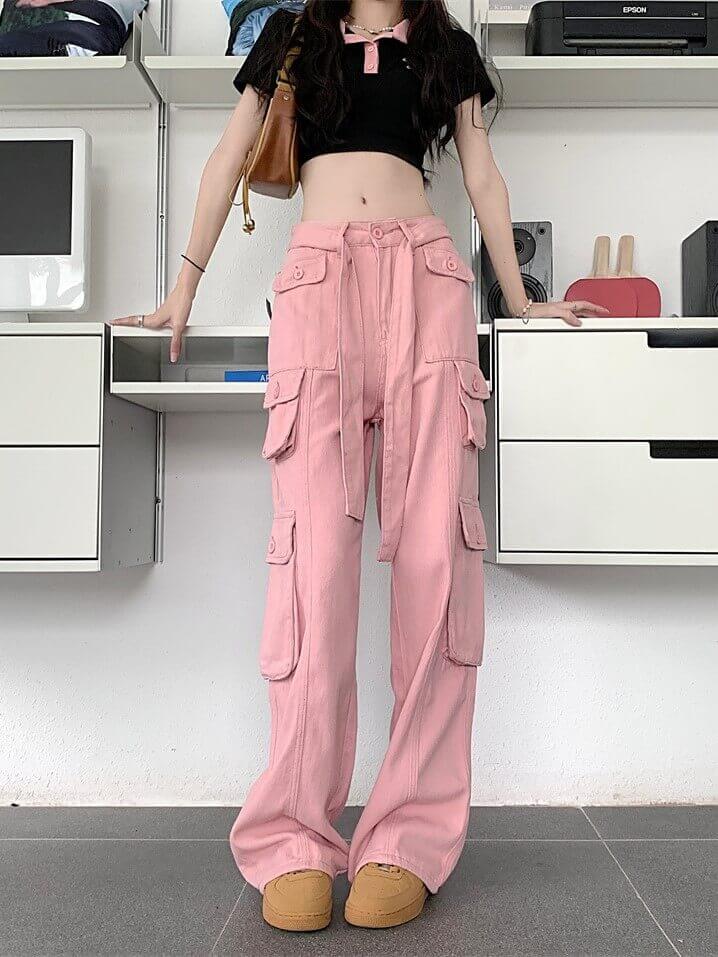 RetroFit™ Y2K Style Cargo Pants-Pink