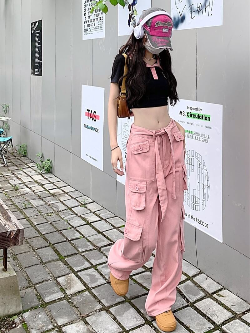 RetroFit™ Y2K Style Cargo Pants-Pink