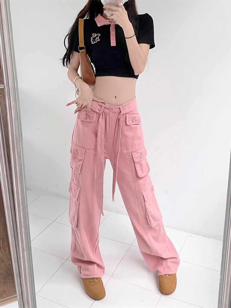 RetroFit™ Y2K Style Cargo Pants-Pink