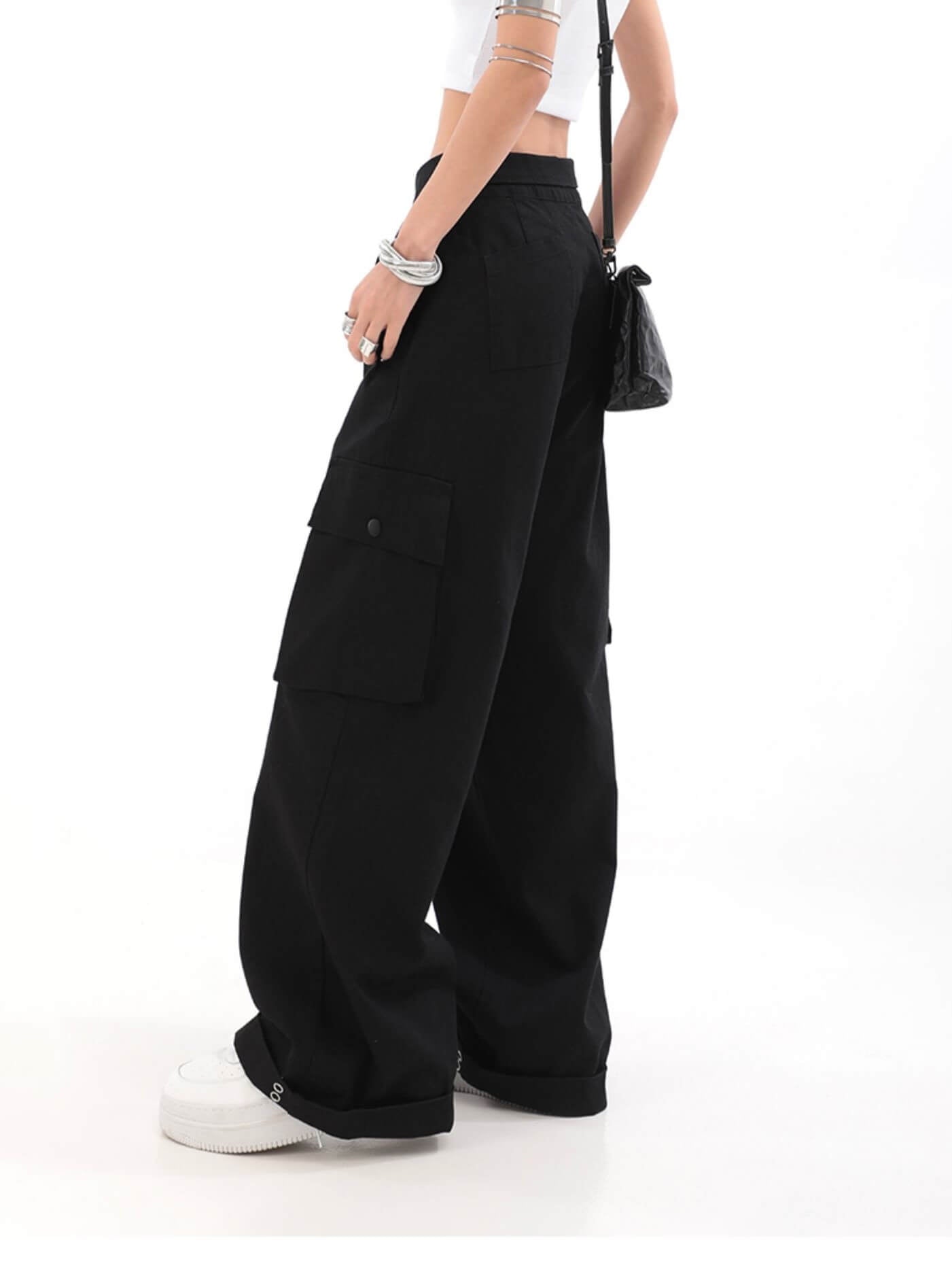 TrendyCargo™ High-Waisted Cargo Pants-Black