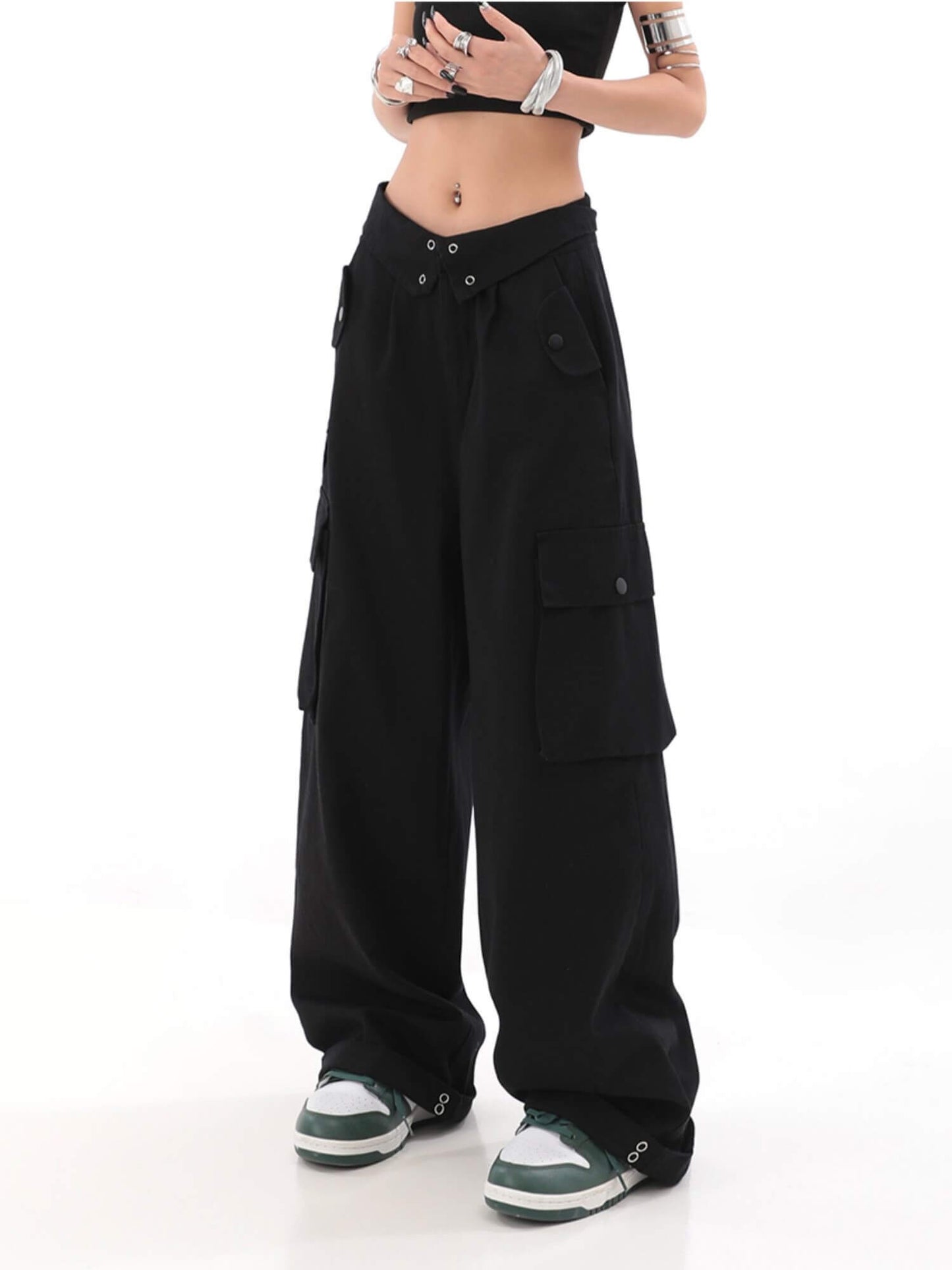 TrendyCargo™ High-Waisted Cargo Pants-Black