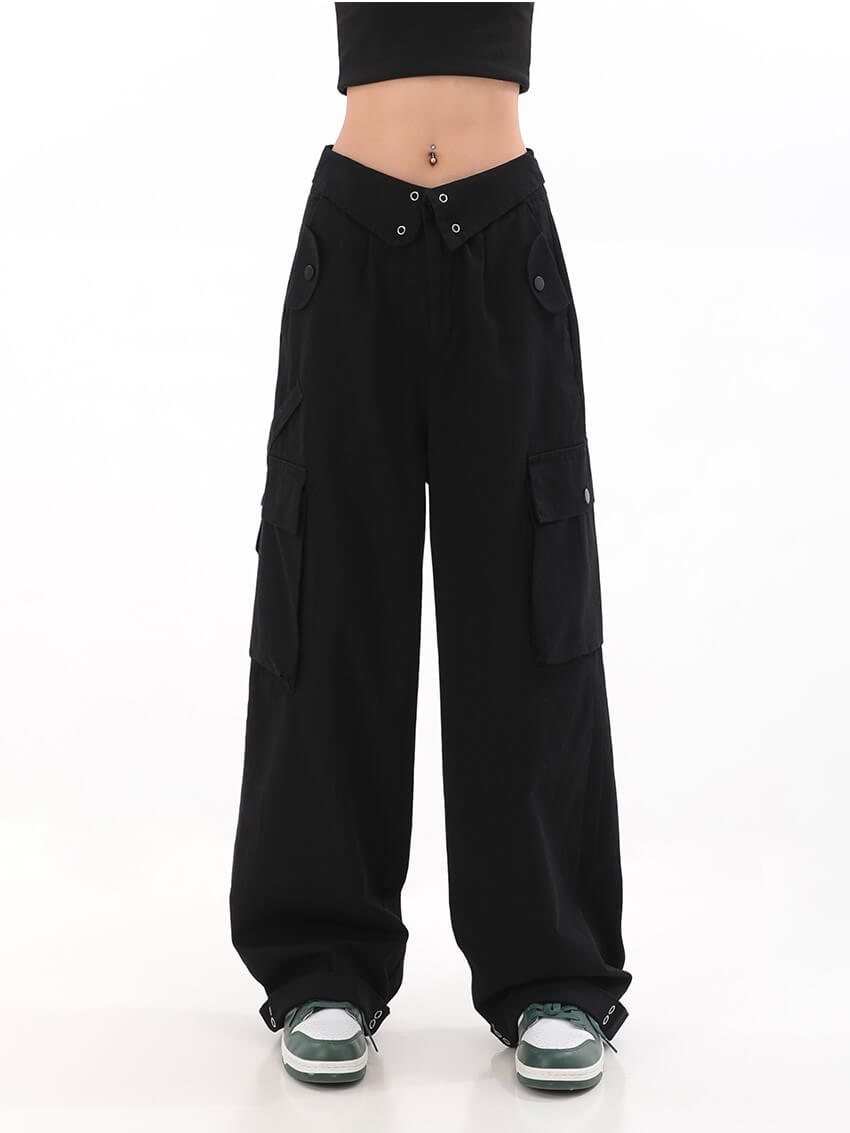 TrendyCargo™ High-Waisted Cargo Pants-Black