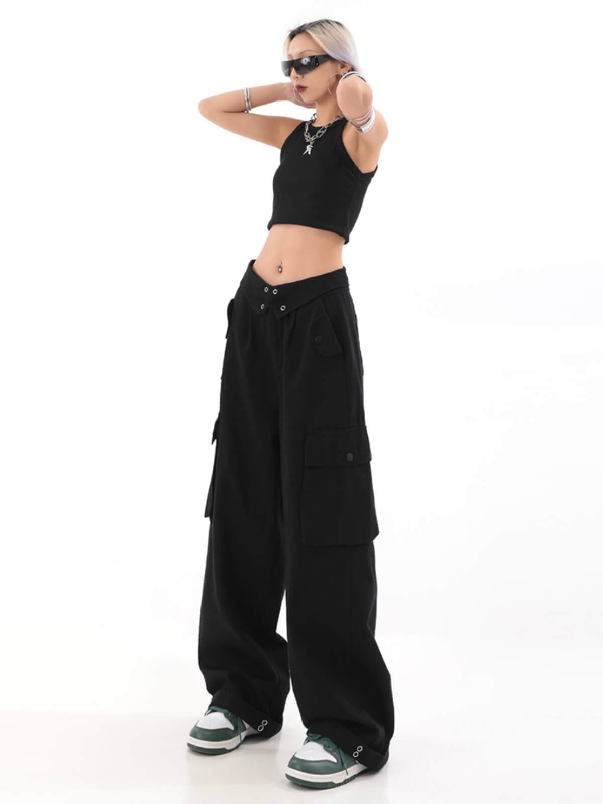 TrendyCargo™ High-Waisted Cargo Pants-Black