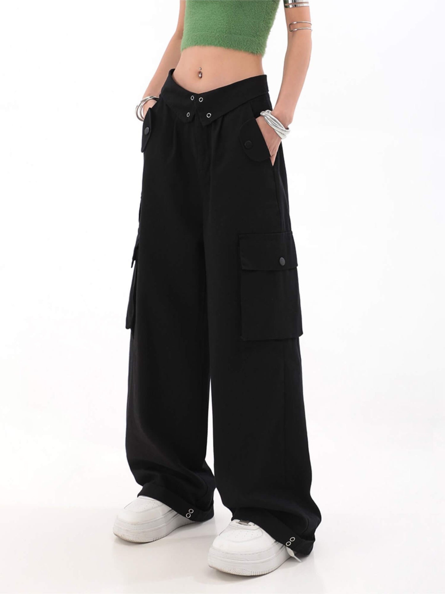 TrendyCargo™ High-Waisted Cargo Pants-Black