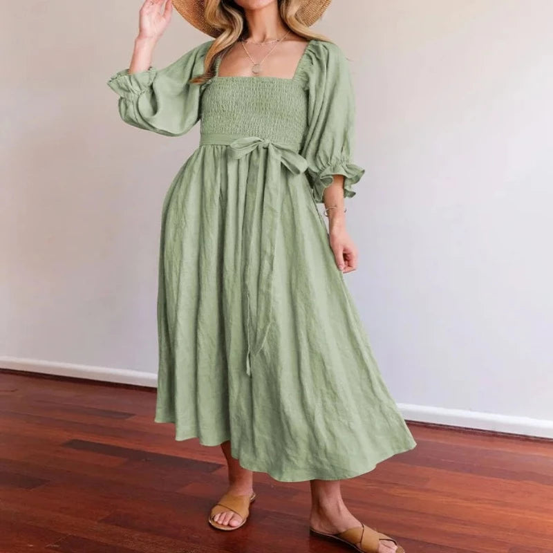 Asya - French Dress With Gathered Lantern Sleeves (50% off)