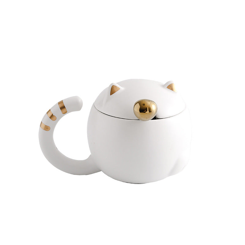 JINEE.CERAMIC Cute Cat Mug With Lid And Spoon