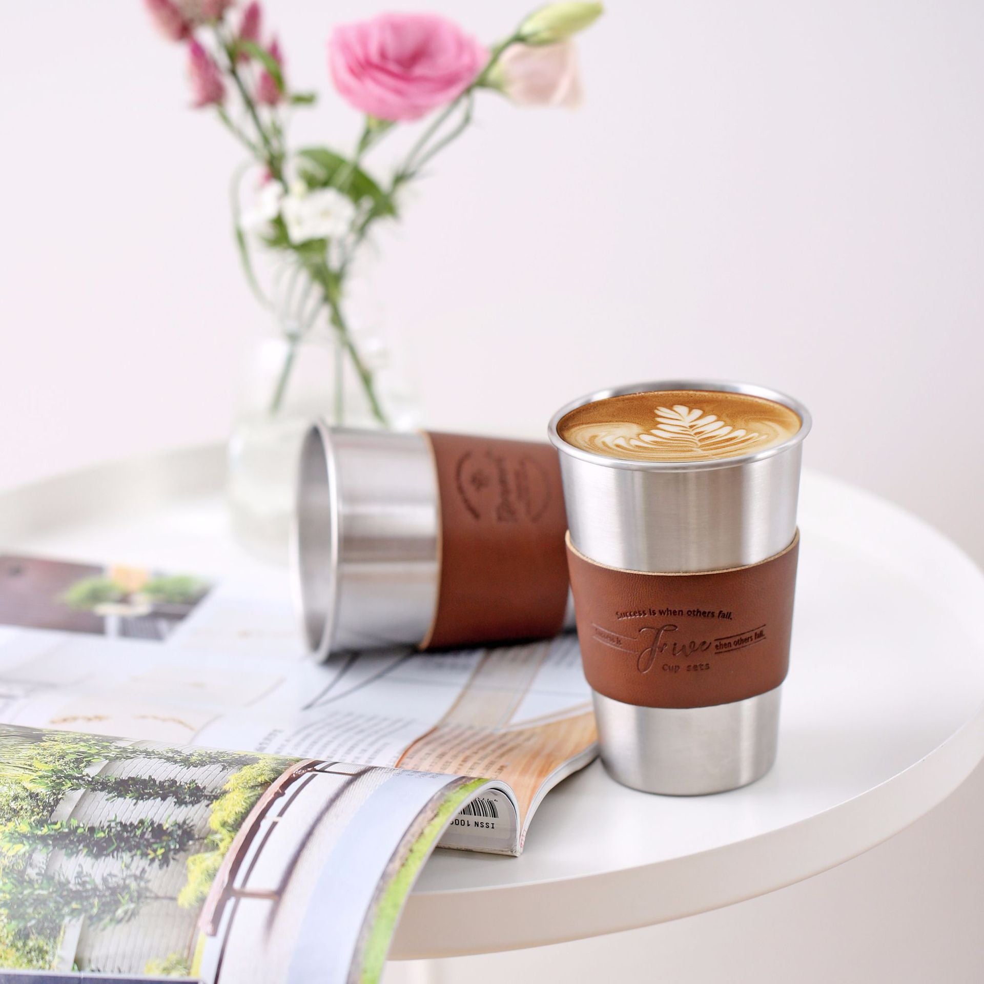 JINEE SELECTED Leather Stainless Steel Coffee Cup