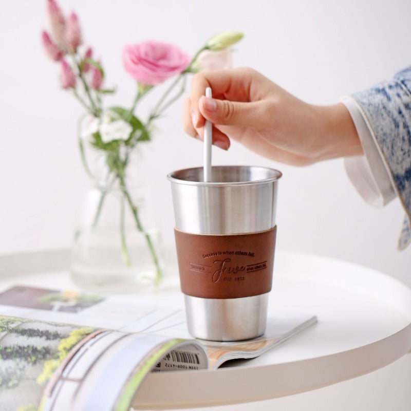 JINEE SELECTED Leather Stainless Steel Coffee Cup