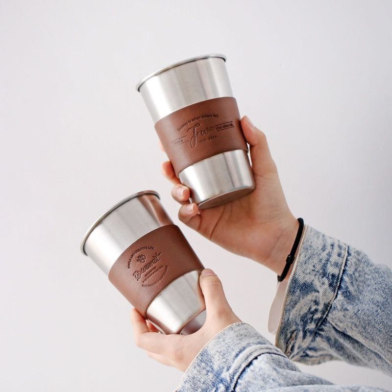 JINEE SELECTED Leather Stainless Steel Coffee Cup