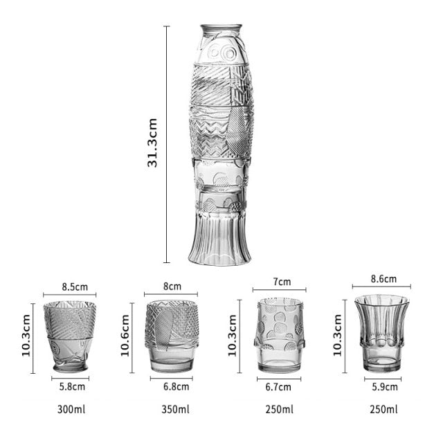 JINEE.Glassware.Colored Koi Fish-förmiges Glasbecher-Set